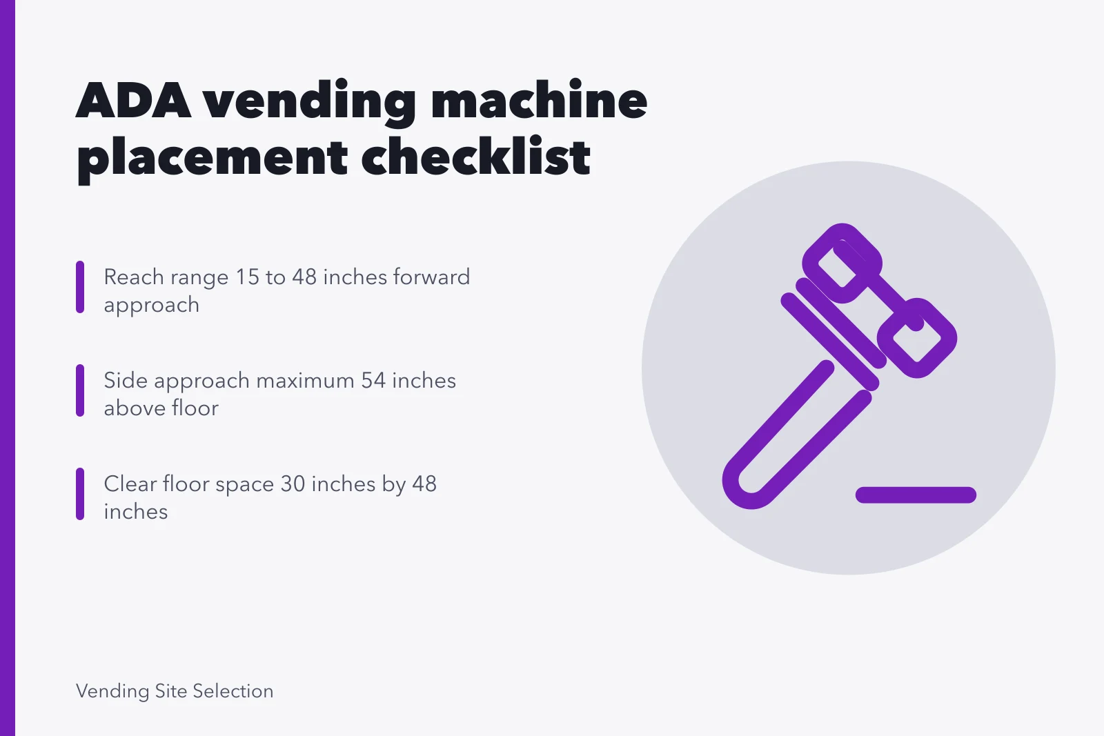 ADA vending machine reach range and clear floor space checklist. ADA compliance for vending machines, a checklist for American operators