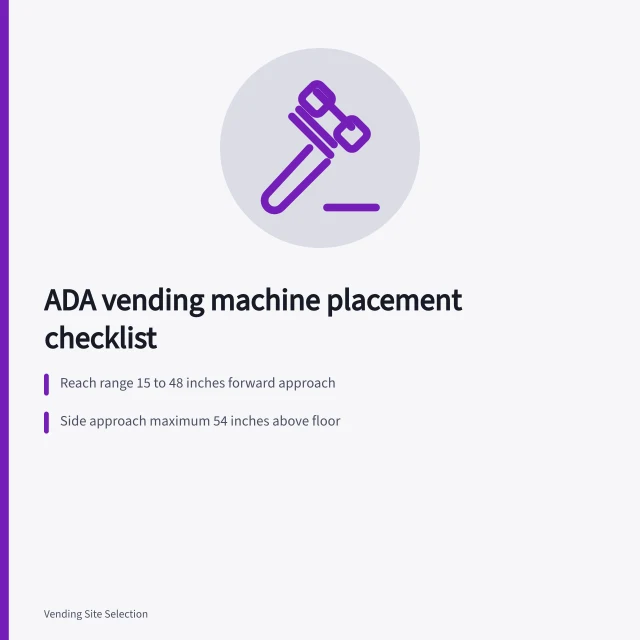 ADA vending machine reach range and clear floor space checklist. ADA compliance for vending machines, a checklist for American operators