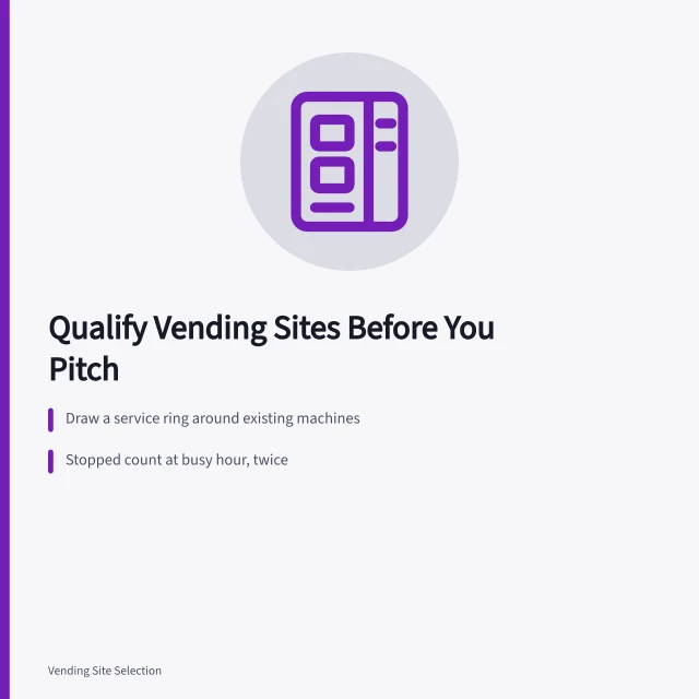 Vending site selection steps: service ring, stopped count, host qualification. How to analyze vending machine locations before you pitch a host