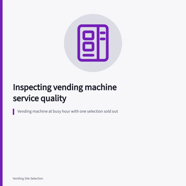 Vending machine at busy hour with one selection sold out. Inspecting vending machine service quality