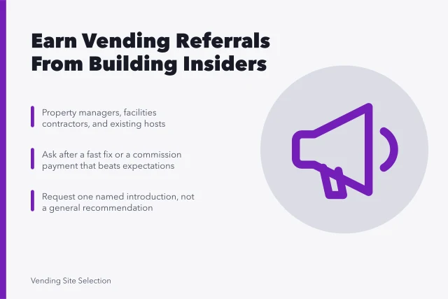 Card on earning vending machine referrals from property managers and hosts. Why some vending machine business owners get referrals and others do not