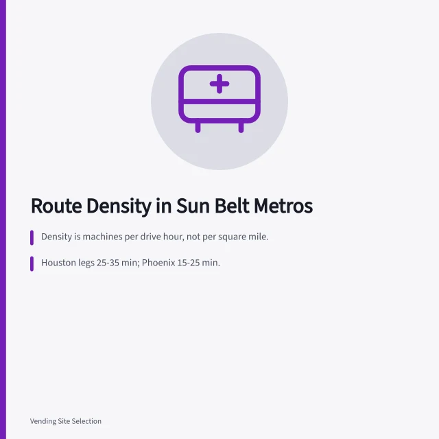 Route density map for Houston, Atlanta, Phoenix vending clusters. Route density in Houston, Atlanta and Phoenix, lessons for sprawling metros