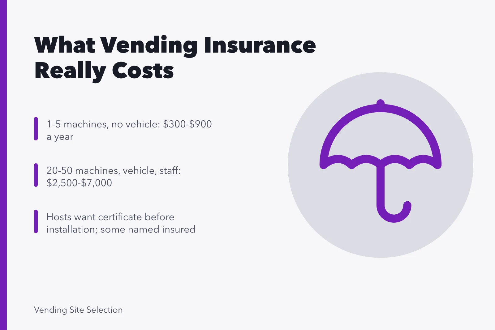 Vending machine insurance cost ranges by machine count and coverage. The real cost of insuring a vending machine business