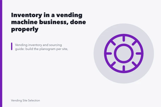 Open vending machine with planogram sheet and scanner checking inventory columns. Inventory in a vending machine business, done properly