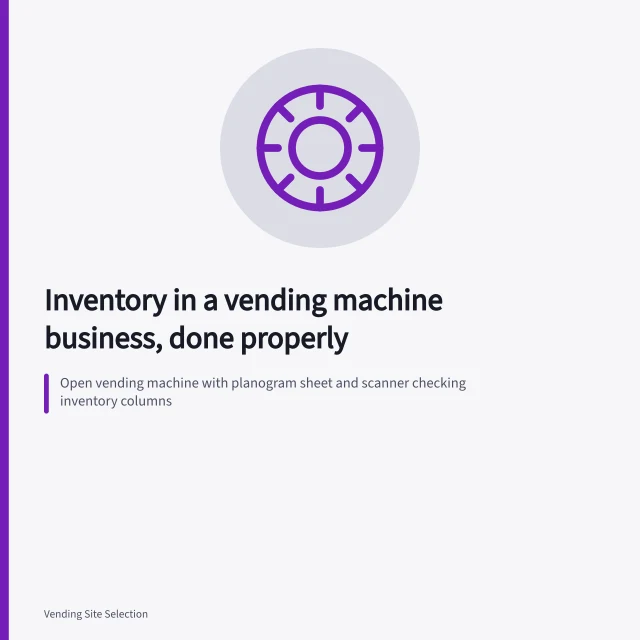 Open vending machine with planogram sheet and scanner checking inventory columns. Inventory in a vending machine business, done properly