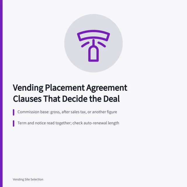 Clause by clause guide to vending machine placement agreements. Getting vending machine placement agreement right the first time
