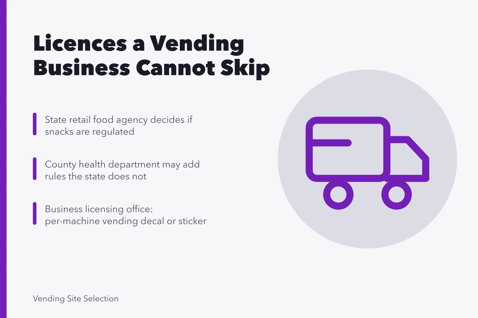 Card listing state, county and city offices to call about vending licences. How to find out which licenses a vending machine business needs