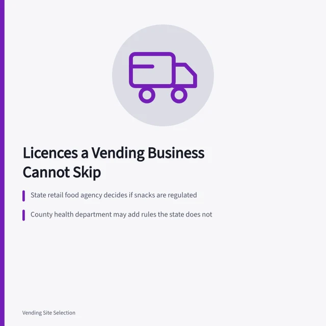 Card listing state, county and city offices to call about vending licences. How to find out which licenses a vending machine business needs